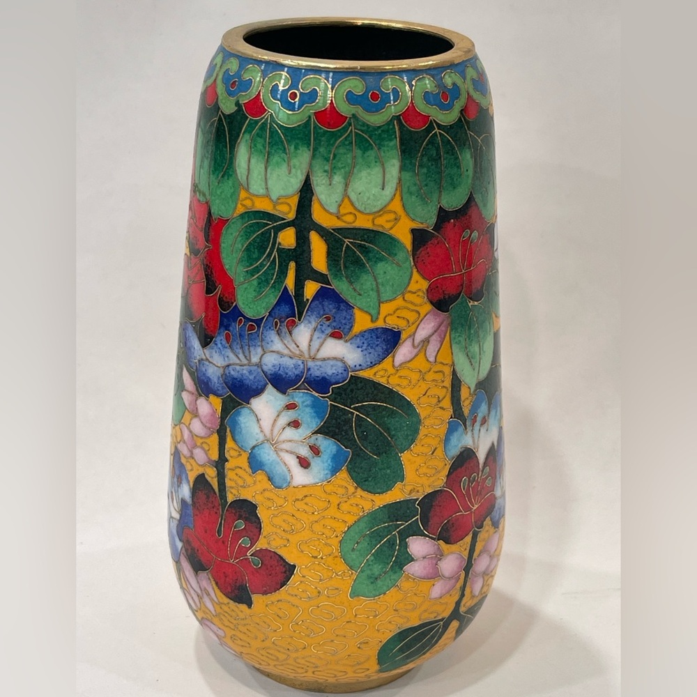 Vintage  cloisonné enamel Vase Bright Colors Flower Decor Collectable Asian